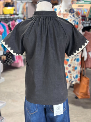 Suede Embroidery Top