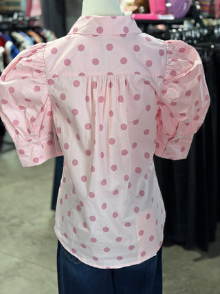 Polka Dot Puff Sleeve Top