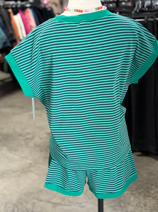 Striped Knit Top and Shorts Lounge Set