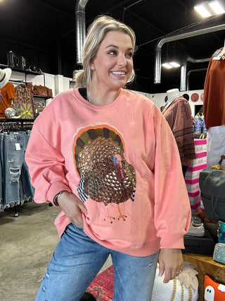 Queen of Sparkles Peach Big Turkey Sweatshirt