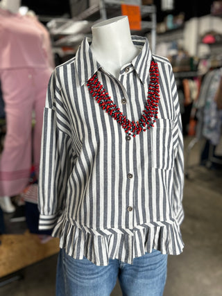 Laci's Striped Ruffle Button Down