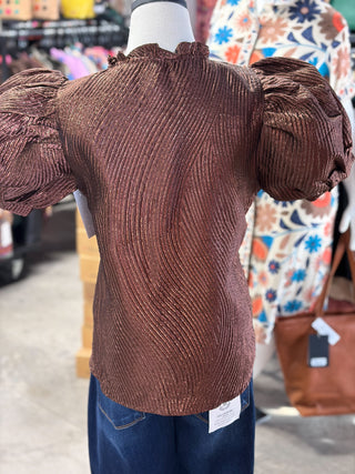 Metallic Puff Sleeve Top