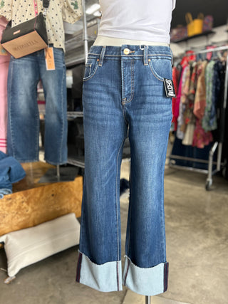 Tummy Control Mid Rise Wide Cuffed Jeans