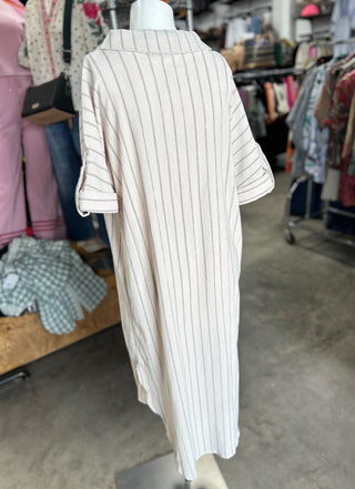 Striped Linen Midi Button Down Shirt Dress