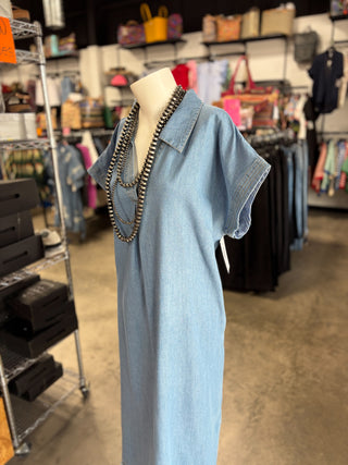 Denim Collared Midi Dress