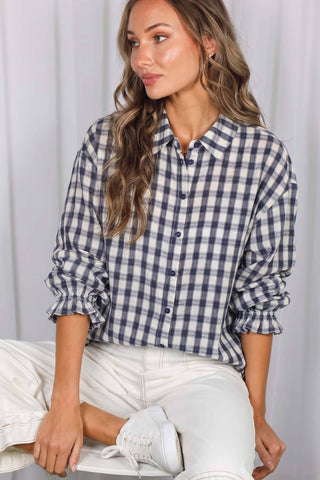 Ruffle Cuff Plaid Shirt