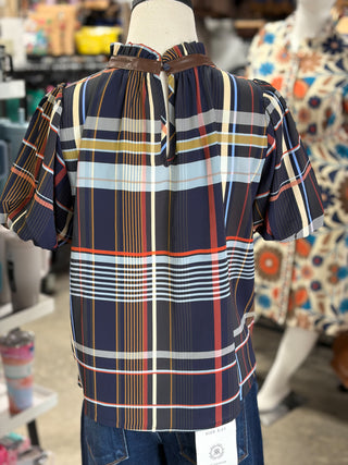 Ruffle Neck Stripe Top
