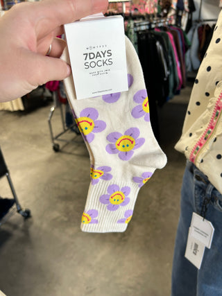 Purple and White Flower Socks
