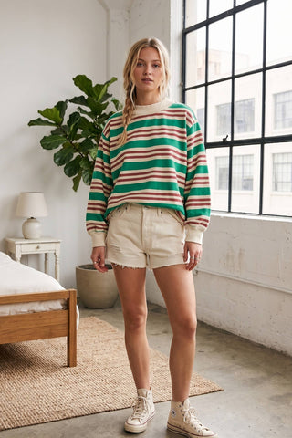 Oversized Terry Striped Sweatshirt