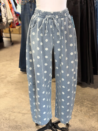 Polka Dot Denim Barrel Pants