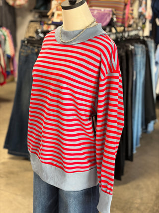 Oversized Stripe Mock Neck Pullover