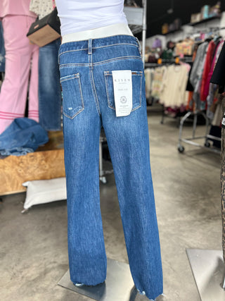 Stretch High Rise Straight Leg Jeans