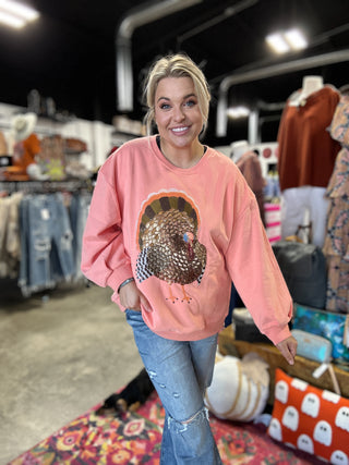 Queen of Sparkles Peach Big Turkey Sweatshirt