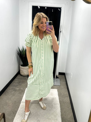 Charity’s Striped Button-Down Midi Dress