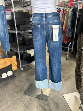 Tummy Control Mid Rise Wide Cuffed Jeans