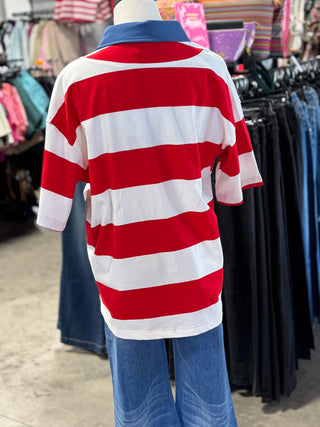 Gameday Americana Stripe Collared Top