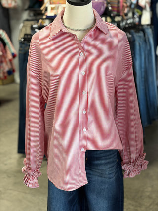 Striped Charming Ruffle Cuffs Top