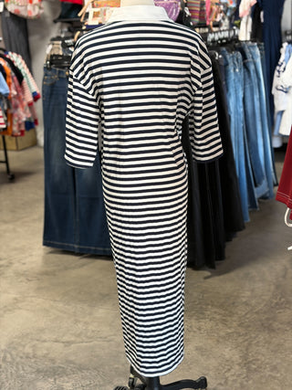 Casual Stripe Collared Midi Dress