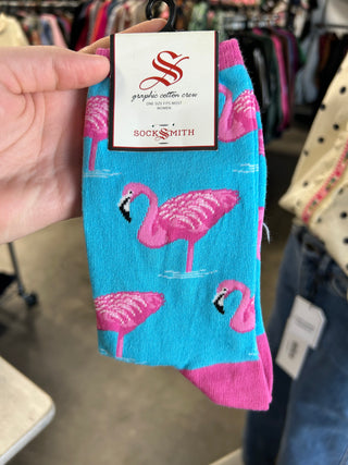 Flamingo Sky Blue Socks