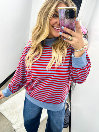 Oversized Stripe Mock Neck Pullover