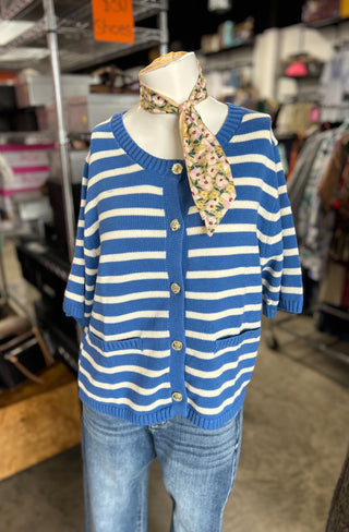 Stripe Button Down Knit Sweater Top