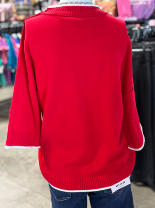 Gameday Contrast Trim Oversized Sweater Top