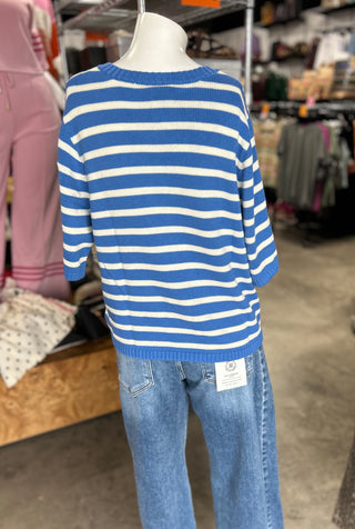 Stripe Button Down Knit Sweater Top