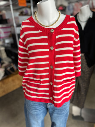 Stripe Button Down Knit Sweater Top