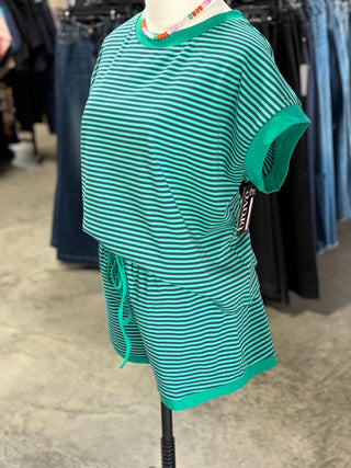Striped Knit Top and Shorts Lounge Set