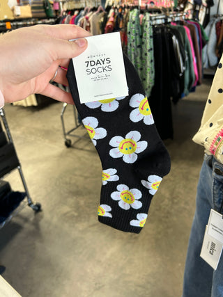 White and Black Flower Socks