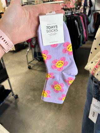 Pink and Purple Flower Socks