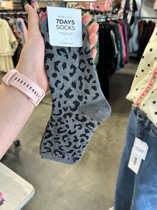 Gray Cheetah Print Socks