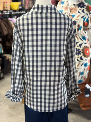 Ruffle Cuff Plaid Shirt