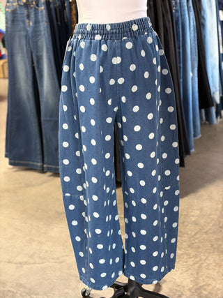 Polka Dot Denim Barrel Pants
