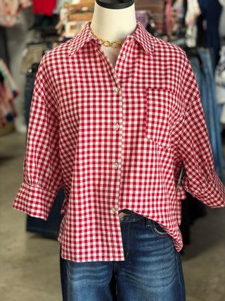 Gingham Puff Sleeve Ruffle Top