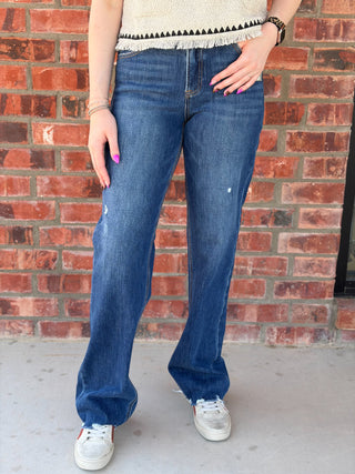 Stretch High Rise Straight Leg Jeans