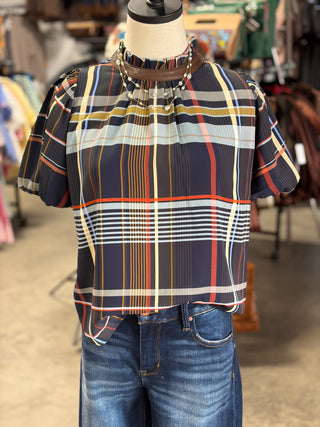 Ruffle Neck Stripe Top