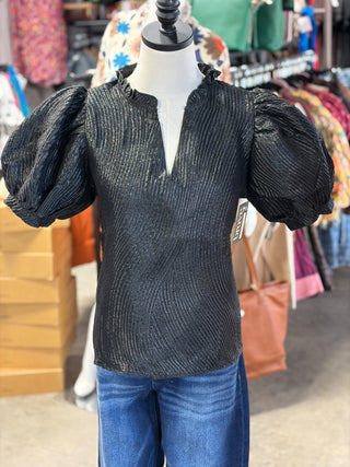 Metallic Puff Sleeve Top
