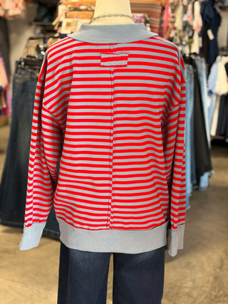 Oversized Stripe Mock Neck Pullover