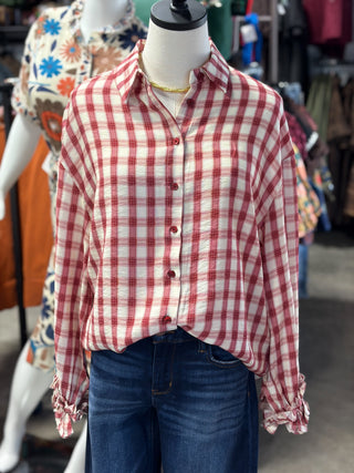 Ruffle Cuff Plaid Shirt