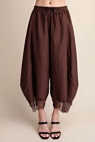 Lace Trim Barrel Pants