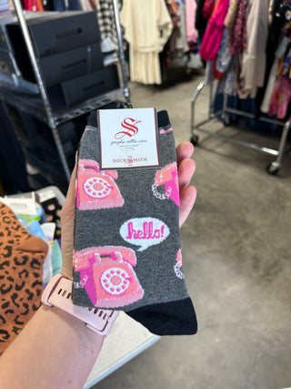 Hold The Phone Gray Socks