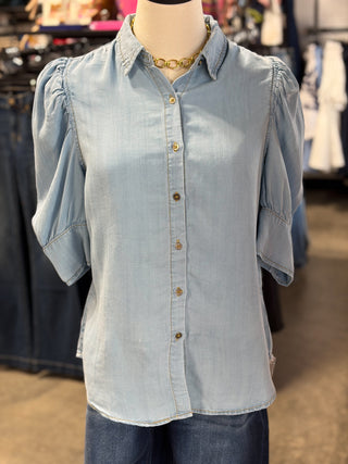 Puff-Sleeve Denim Shirt