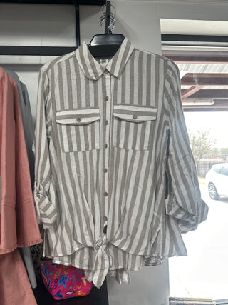 Roll Tab Striped Linen Shirt