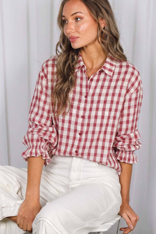 Ruffle Cuff Plaid Shirt