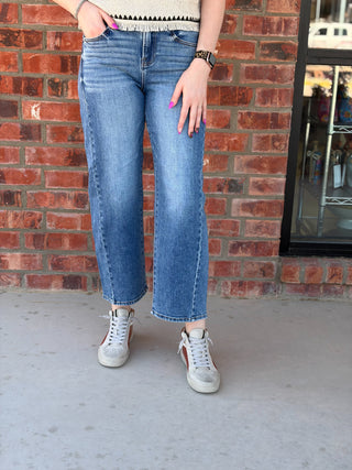 High Rise Crop Barrel Jeans Adjustable wb
