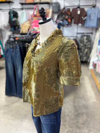 Ruffled Textured Velvet Top