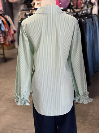 Striped Charming Ruffle Cuffs Top