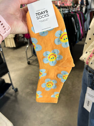 Orange and Gray Flower Socks