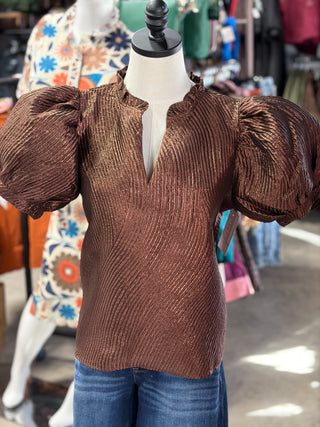Metallic Puff Sleeve Top